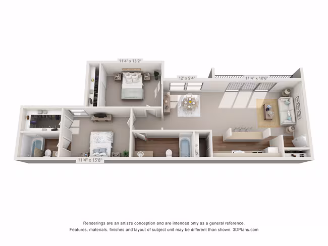 2 Beds • 1 Bath 3828 floor plan